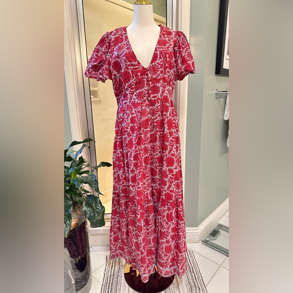 Cleobella Crimson and Ivory Floral Maxi Dress